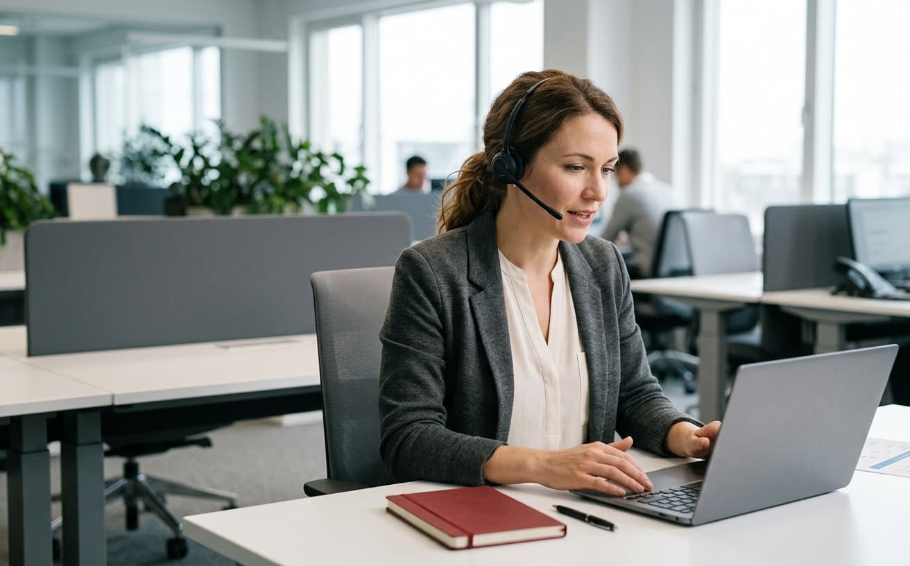 Travel manager coordinating an itinerary by phone